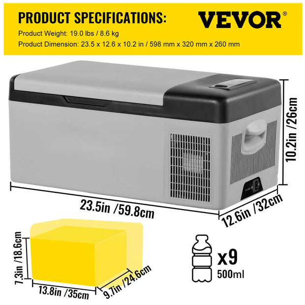 SucceBuy 9L 15L Car Refrigerator Portable Compressor Fridge Freezer Cooler 12V/24V DC 110-240V AC RV Travelling Camping Fishing