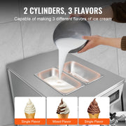 SucceBuy Commercial Ice Cream Machine 18-28 L/H Yield 3-Flavor Soft Serve Ice Cream Maker 2 x 5.5L Stainless Steel Cylinder