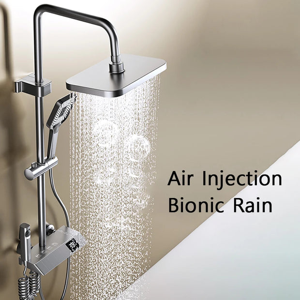 Piano Keys Shower System Set Bathroom Shower Set Gray Black Bathtub Hot and Cold Shower Faucet LED Digital Copper Tap Shower Set