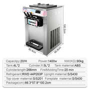 Three flavored soft ice cream machine, capable of continuously producing 20-28 liters per hour, suitable for beverage stations