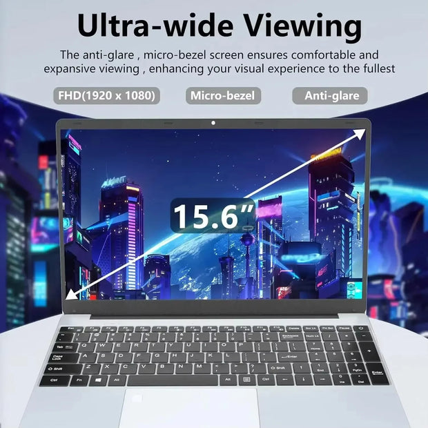15.6 inch Laptop Computer Intel Celeron N4000 Notebook PC Fingerprint Unlock Windows 11 Pro 16GB RAM 1TB SSD 1920*1080P Laptops