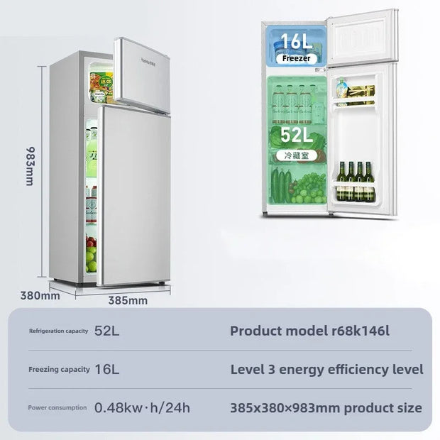 68L Double Door Refrigerators for Home Energy-Saving Fridge Freezer Dormitory Rental Room Refrigerator with Deep Freezer Z