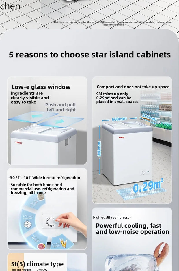 HXL Freezer Large Capacity Frozen Display Refrigerated Fresh-keeping Glass Horizontal Ice Cream Cabinet