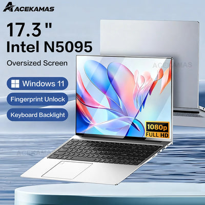 ACEKAMAS 17.3" Laptop Computer Windows 11 Pro Intel N5095 Fingerprint Office Laptops 16GB RAM 1TB SSD Portable Notebook PC Gamer