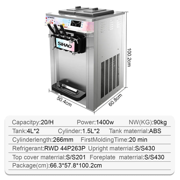 Sihao Soft Serve Ice Cream Machine Ice Cream Machine 20-28 L/h Ice Cream Machine Ice Cream 3 Flavor