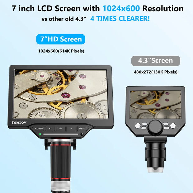TOMLOV DM201 HDMI Digital Microscope 1300X Industrial Inspection Mobile Phone Repairing Electron microscope 7" Display with Tube