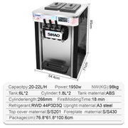 Sihao Soft Serve Ice Cream Machine Ice Cream Machine 20-28 L/h Ice Cream Machine Ice Cream 3 Flavor