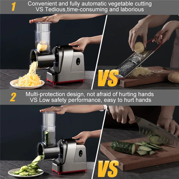 250W 5 in 1 Electric Vegetable Slicer Shredder Automatic Salad Shooter Machine Carrot Cabbage Cutter Multifunctional Kitchen Tool