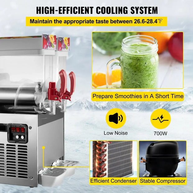 VEVOR Commercial Slushy Machine 500W Margarita Smoothie Frozen Drink Maker Suitable for Ice Juice Tea Coffee Making 15L x 2 Tank