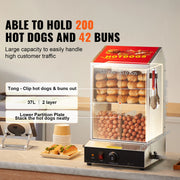 SucceBuy 36L 2-Tier Hot Dog Steamer Hot Dog Hut Steamer 86℉~185℉ Temperature Control, Electric Bun Warmer for Hot Dogs & Buns