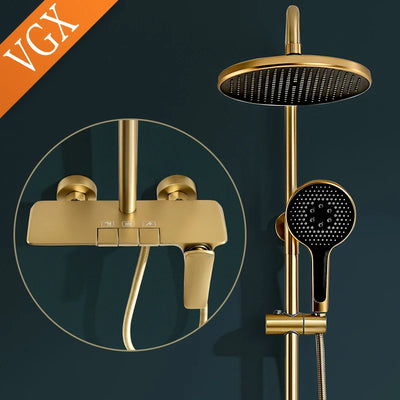 VGX Shower System Set Gold Bathroom Shower Head Set Luxury Shower Faucet Set 3-way Rainfall Shower Mixer Crane Black Grey Chrome