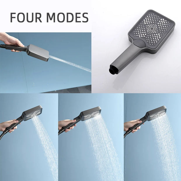 Luxury Led Display Brass Gun Grey Showers Wall Mounted Temperature Display Thermostatic Rainfall Bathroom Shower Sets