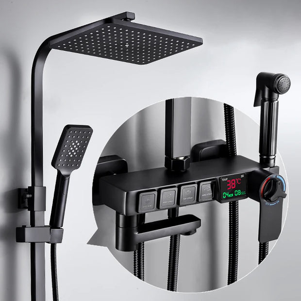 Thermostatic Digital Bathroom Shower Set Rainfall Shower Head Brass Bathroom Faucet Accessories Hot Cold Digital Shower System