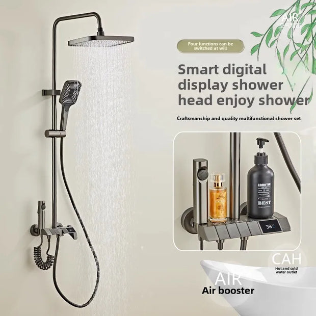 Full Copper Shower Shower Set Household Bathroom Piano Button Pressurized Nozzle Shower Set Bathroom Set  Douche