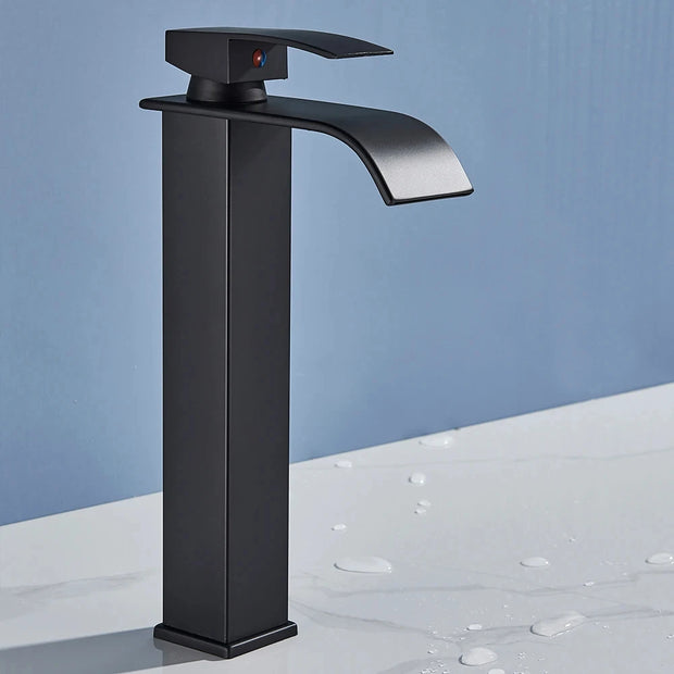 Black Waterfall Bathroom Faucet, Basin, Sink, Sinks, Mixer Tap, Hot and Cold Water Tap, Single Hole Bathroom Sink Faucets, Crane