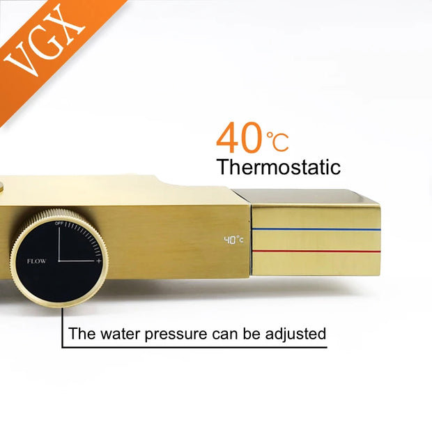 VGX Thermostatic Shower System Set Gold Shower Set Luxury Bathroom Shower Faucet Set Brass Rainfall Bathroom Shower Set Grey