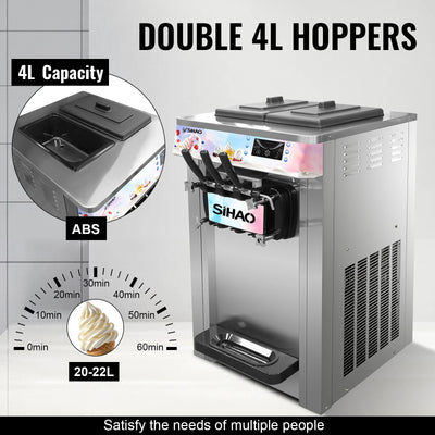 Sihao Soft Serve Ice Cream Machine Ice Cream Machine 20-28 L/h Ice Cream Machine Ice Cream 3 Flavor