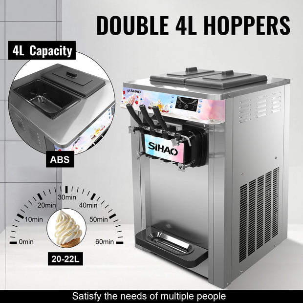 Sihao Soft Serve Ice Cream Machine Ice Cream Machine 20-28 L/h Ice Cream Machine Ice Cream 3 Flavor