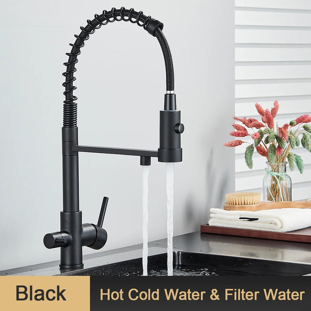 Pull Down Filter Kitchen Faucet 3 Ways Drinking Pure Water Faucets Brass 360° Flexible Purification Water Mixer Tap