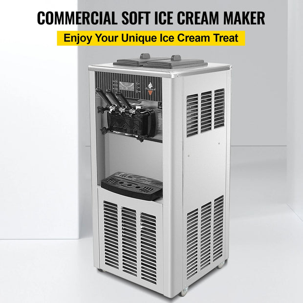 VEVOR Commercial Soft Ice Cream Machine, 2200W Serve Yogurt Maker, 3 Flavors Ice Cream Maker, 5.3 to 7.4 Gallons per Hour
