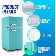 Compact Double Door Mini Fridge with Freezer for Dorm Office and Apartment Featuring Adjustable Glass Shelves Detachable Handle