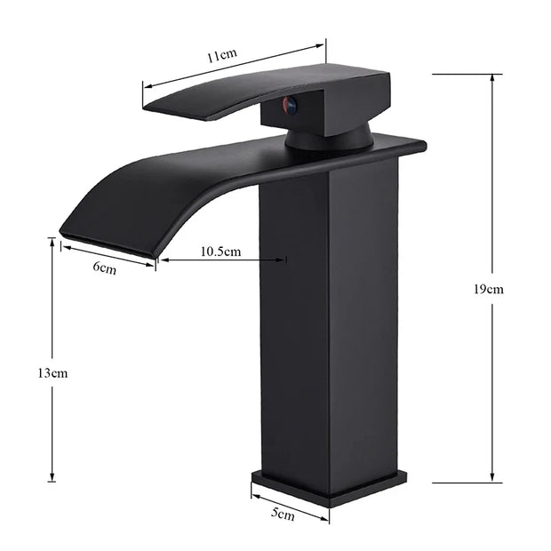 Black Waterfall Bathroom Faucet, Basin, Sink, Sinks, Mixer Tap, Hot and Cold Water Tap, Single Hole Bathroom Sink Faucets, Crane