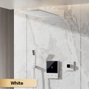 Luxury Gun Grey Brass Wall-Mounted Thermostatic Shower Set Rainfall LED Display&3 Spray Modes Anti-Scald Bathroom Mixer System