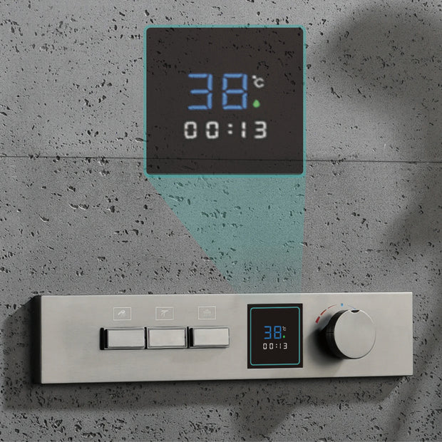 Luxury gun gray brass shower system with LED digital display design Wall mounted constant temperature 3-function bathroom faucet