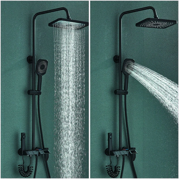 Grey Shower System Set Bathroom Brass Showers Faucet Sets Digital 4 Way LED Rain Bathtub Hot Cold Piano Key Rainfall Shower Set