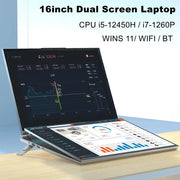 16+16 inch Dual Screen Laptop Intel i7-1360P Windows 11 2*DDR4 MAX 64GB M.2 2280 2TB SSD WIFI  Double Screen Laptop Computer