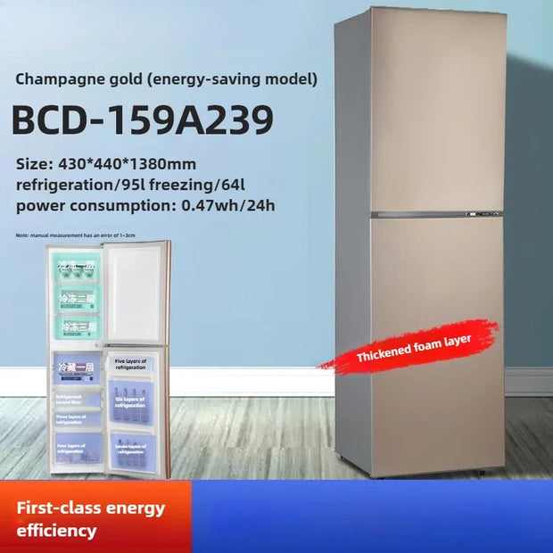 large capacity Refrigerator Dormitory Rental Room Double Door Freezer Refrigerator First Level Energy Saving Silent Refrigerator