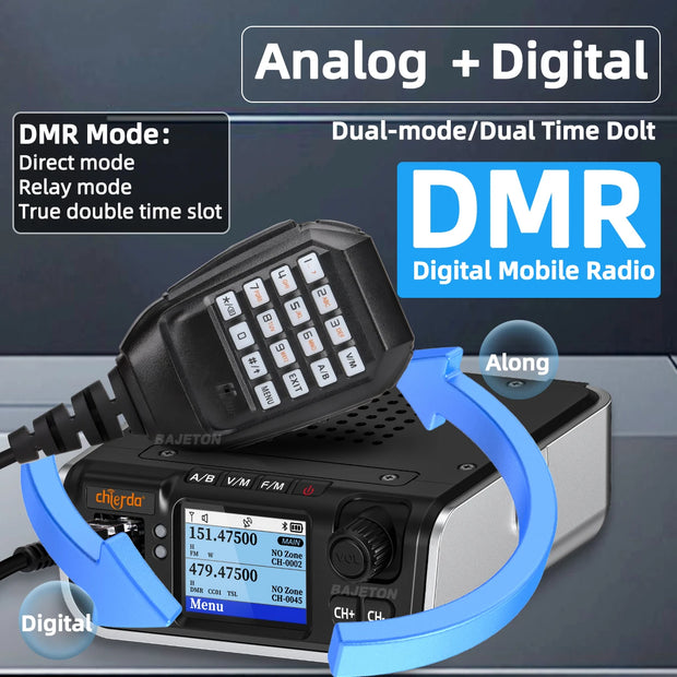 Chierda M520D Dual Band DMR Digital Mobile Radio 25W GPS Dual Mode Analog Dual Time Slot Bluetooth 3000CH VHF UHF Walkie Talkie