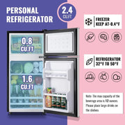 2.4 Cu.Ft Small Refrigerator with Freezer Featuring Removable Plastic Shelves Compact Design Ideal for Home Office Dormitory or