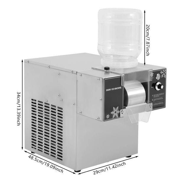 60kg/Day Electric Snowflake Ice Maker with 8 Different Roller Speeds, Commercial Snow Ice Shaver Machine