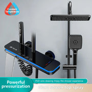Luxury Shower System Set Waterfall Rainfall Black Bathroom Smart Faucet Digital Display Bathtub Thermostat Mixer Shower Full Set