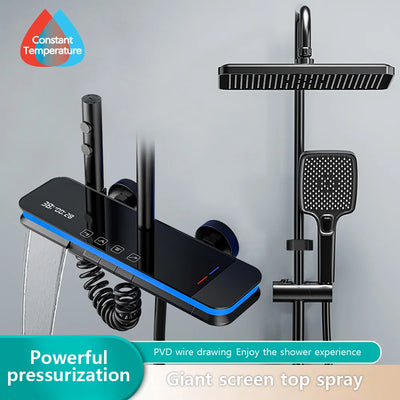 Luxury Shower System Set Waterfall Rainfall Black Bathroom Smart Faucet Digital Display Bathtub Thermostat Mixer Shower Full Set