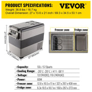 VEVOR 35L/45L/55L Car Fridge Freezer, Portable Compressor Cooler for Vehicles, Travel, Outdoor & Home Use