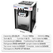 Three flavored soft ice cream machine, capable of continuously producing 20-28 liters per hour, suitable for beverage stations