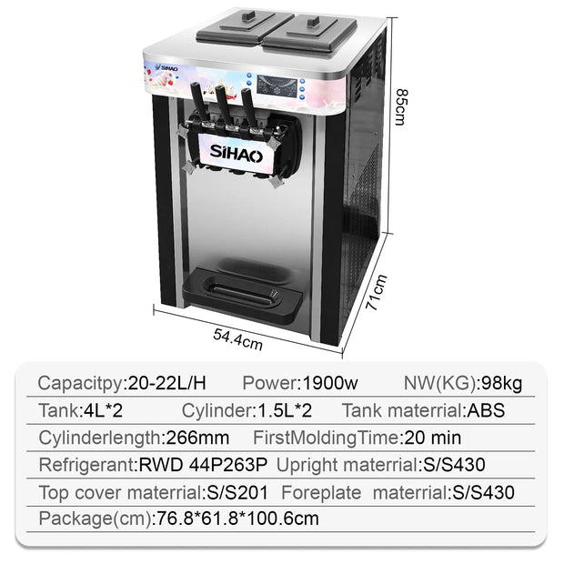 Three flavored soft ice cream machine, capable of continuously producing 20-28 liters per hour, suitable for beverage stations