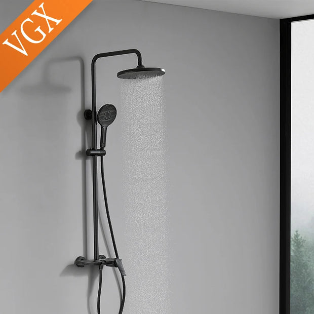 VGX Shower System Set Gold Bathroom Shower Head Set Luxury Shower Faucet Set 3-way Rainfall Shower Mixer Crane Black Grey Chrome