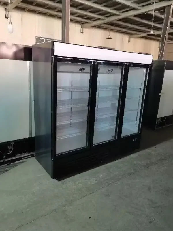 Commercial Three Glass Doors Display Chiller Fridge Transparent Electric Refrigerator Supermarket 3 Door Fan Cooling Freezer