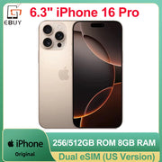 6.3" Apple iPhone 16 Pro Dual eSIM Cell Phone A18Pro 256/512GB Retina XDR OLED Face ID 5G Smartphone Unlocked