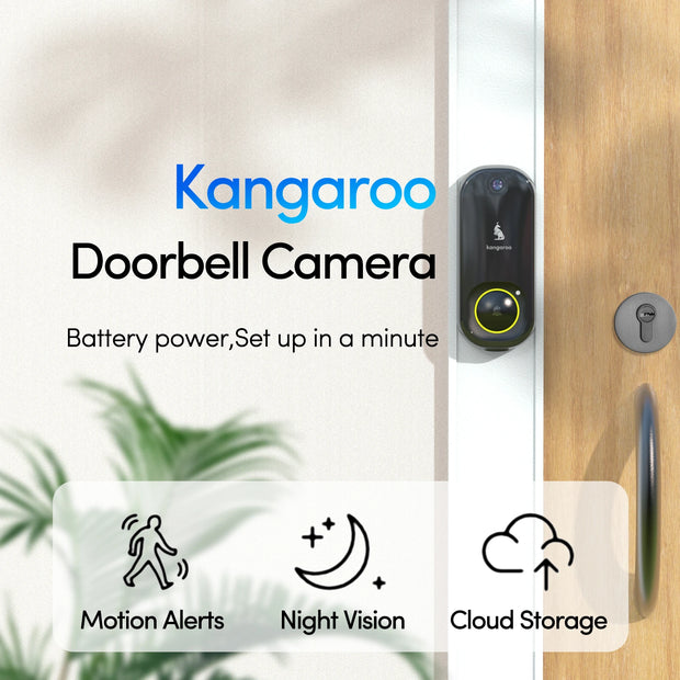 Kangaroo Smart Doorbell Camera with Chime Motion Alert Wi-fi Connection HD Wide Angle Lens Night Vision Alert to APP Security