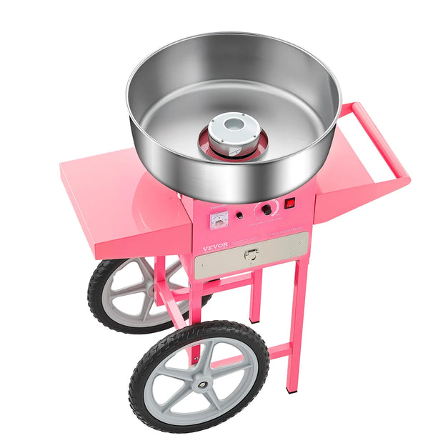SucceBuy Electric Cotton Candy Machine with Cart Commercial Candy Floss Maker with 20.5 in Stainless Steel Bowl Sugar Scoop
