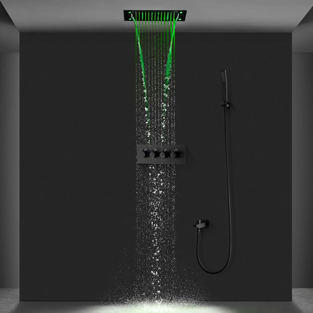 OLEFY Bathroom Shower Head 360*500MM Matte Black Thermostatic Concealed Faucet Hand Shower Ceiling LED Shower Set