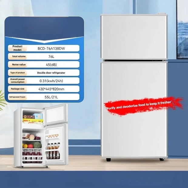 Household Mini Refrigerator for Rental Dormitory First-class Energy-saving Refrigerator Office Refrigerator with Deep Freezer