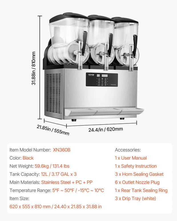 SucceBuy 3-36L Commercial Slushy Machine 1-3 Tanks Stainless Steel Margarita Smoothie Frozen Drink Maker for Home Restaurants