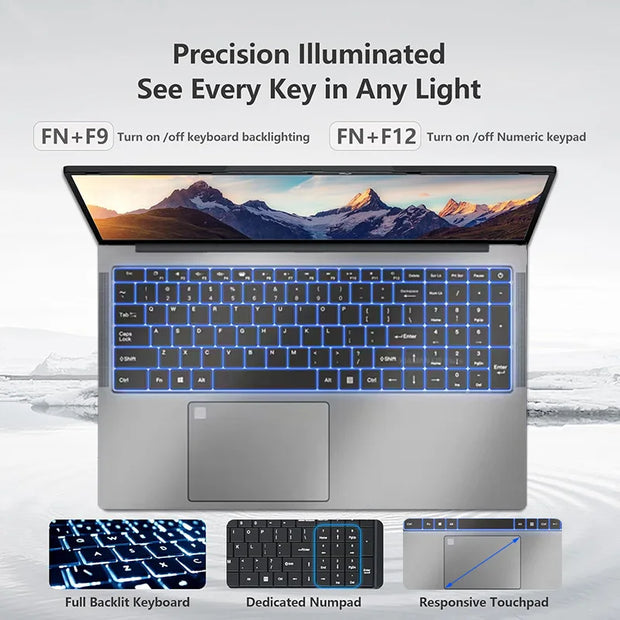17.3 inch Gaming Office Laptop PC Intel N5095 Windows 11 Pro 16GB DDR4 1TB SSD Fingerprint Unlock Backlit Notebook PC Computer