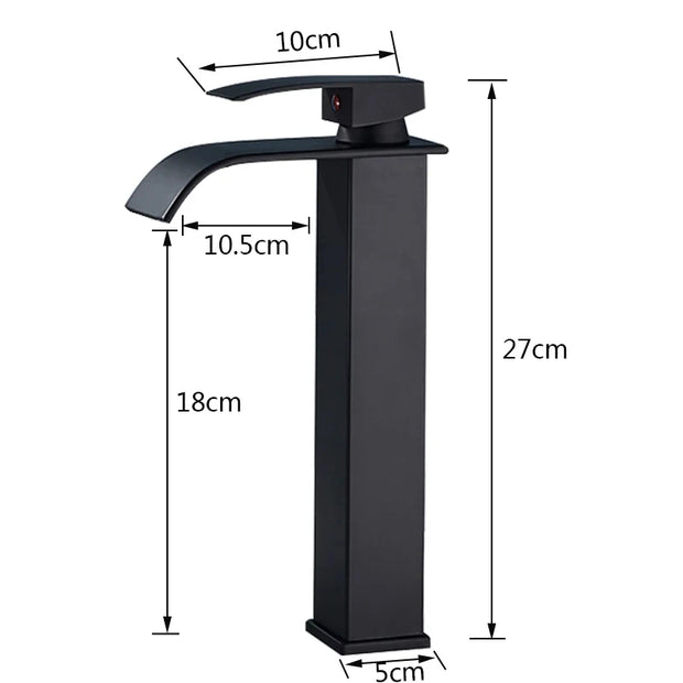 Black Waterfall Bathroom Faucet, Basin, Sink, Sinks, Mixer Tap, Hot and Cold Water Tap, Single Hole Bathroom Sink Faucets, Crane