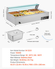 SucceBuy Commercial Food Warmer Electric Stainless Steel Steam Food Warmer with Glass Cover 3-Pan Countertop Buffet Bain Marie